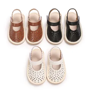 Chaussures de Marche Bébé Fille Princesse Cuir PU Design Ajouré Bords Festonnés Semelle Souple Sandales Rétro Été