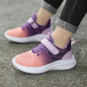 Scarpe da corsa traspiranti per bambini con gradiente viola arancione e suole morbide
