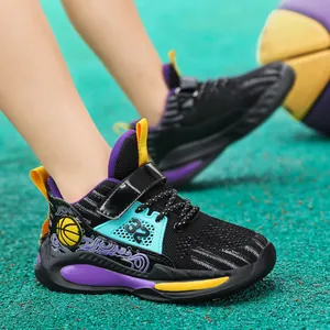 Boys Basketball Shoes Summer Breathable Mesh Kids Sports Sneakers Lightweight Shock-Absorbing Outdoor Running Shoes For Boys 6-12 Years Old Fashion Casual Footwear