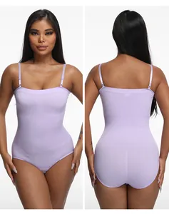 Body amincissant sans couture lavande pour femme montrant les vues avant et arrière.