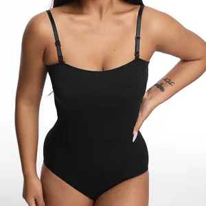 Body sculptant noir grande taille sans couture avec bretelles réglables pour gainage ventral