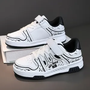 Zapatillas de Skate Niños de Moda Cuero Microfibra Suela TPR Antideslizante Cierre Velcro Calzado Deportivo Casual