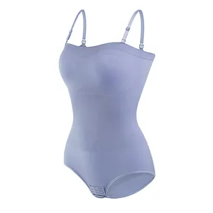 Seamless light purple slimming bodysuit with tummy control and adjustable straps