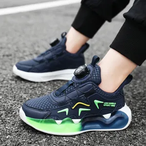 Kinder Sportliche Laufschuhe Mit Drehknopf Atmungsaktives Mesh Kunstleder Studenten Turnschuhe Rutschfeste Weiche Sohle Wanderschuhe Jungen Mädchen