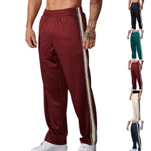 Men's loose straight-leg casual pants with side stripes shown in multiple colors
