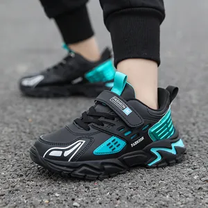 Baskets pour Garçons Chaussures de Course Légères Semelle Souple Cuir Synthétique Fermeture Auto-agrippante École Étudiant Chaussures de Sport