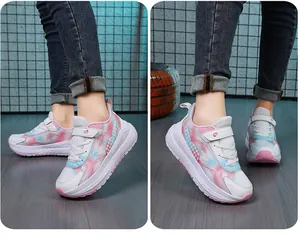 Detailed view of kids' tie-dye mesh roller shoes with detachable wheels for boys and girls.