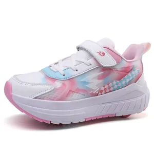 Pink and blue tie-dye children's roller shoes with mesh upper and detachable four-wheels