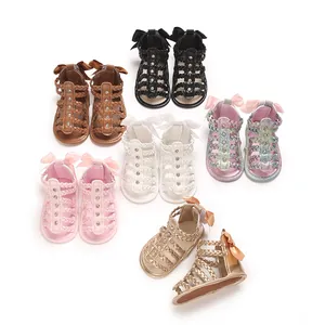 Detailanzeige verschiedener Farben von Baby-Schleifensandalen mit weichen PU-Sohlen