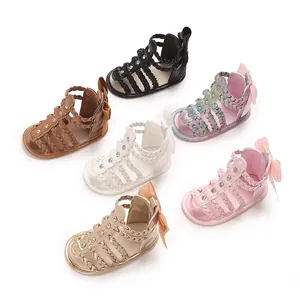 Baby Sandalen mit Schleife in sechs Farben mit weicher PU-Sohle und Glitzerdetails