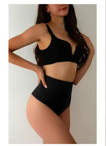 Bauchweg-Tanga für Damen mit hoher Taille in Schwarz aus nahtlosem Stretch-Stoff