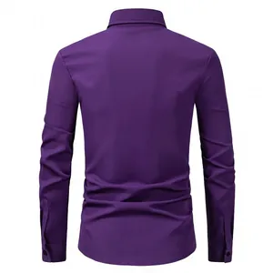 Back view of a professional men's purple long sleeve slim fit business dress shirt