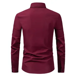Back view of a premium burgundy long-sleeve men's formal business shirt with a slim fit