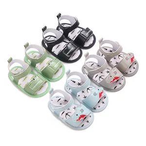 Cute Baby Shark Sandals For Boys Girls Infant Toddler Soft Sole PU Leather First Walker Anti-Slip Summer Cartoon Crocodile Beach Shoes