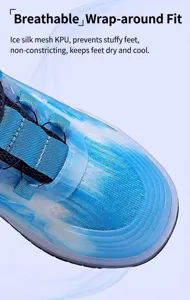 Close-up of breathable ice silk mesh and KPU upper of children's roller shoes.