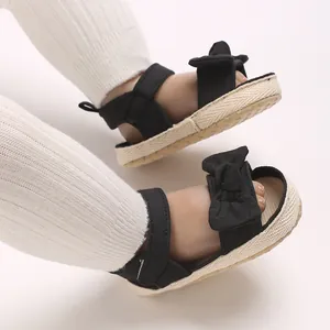 Elegantes sandalias negras con lazo para bebé niña zapatos de verano casuales planos