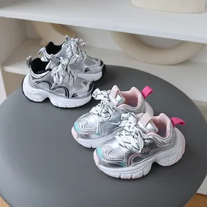 Sneakers in Pelle Artificiale Metallica per Bambini Scarpe Sportive Casual Leggere Antiscivolo per Ragazzi Ragazze Piccoli Sneakers Chunky