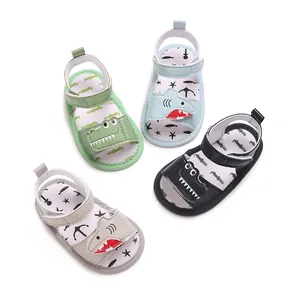 Detail showing four color options of cute cartoon animal soft sole baby walker sandals