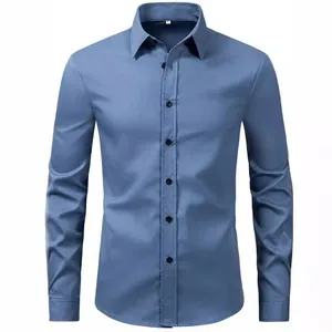 Men's Long Sleeve Business Casual Button Down Shirt Polyester Solid Color Lapel Regular Fit Formal Work Fashion Top