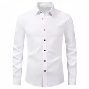 Classic men's white long sleeve dress shirt for business formal and casual wear.
