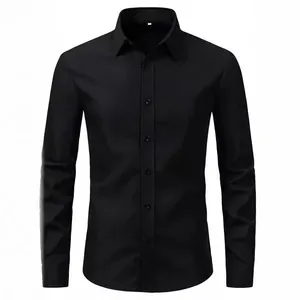 Classic men's long sleeve black business dress shirt with a professional slim fit design