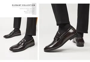 Vista detallada de mocasines de cuero marrón oscuro para hombre con acabado elegante y brillante.