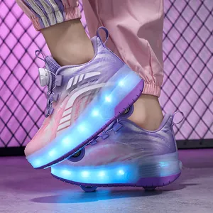 Chaussures à roulettes LED pour enfants avec doubles roues et batterie rechargeable
