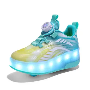 Chaussures à roulettes LED pour enfants en bleu sarcelle avec double roue