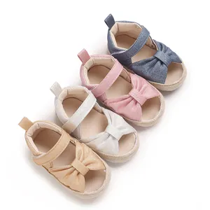 Classic solid color toddler baby sandals with bow detail and soft cloth sole in four colors