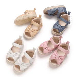 Infant Baby Sandals Soft Sole Bowknot First Walkers Glitter Canvas Shoes For Newborn Toddler Boys Girls Summer Footwear