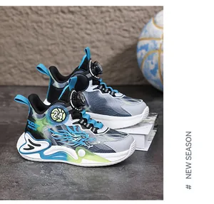 Detailed view of breathable mesh boys' basketball shoes with rotating buckle closure