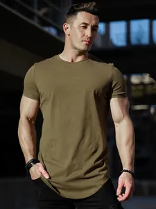 Herren Slim Fit Sport T-Shirt Kurzarm Gym Running Sports Top Abgerundeter Saum Baumwolle Einfarbig Muskelshirt Sommer Tee