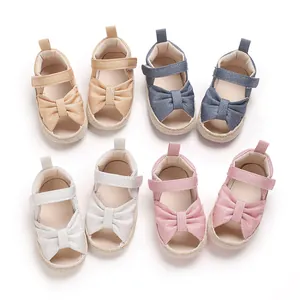 Baby soft-sole sandals with bow detail in four colors for infants 0-1 year