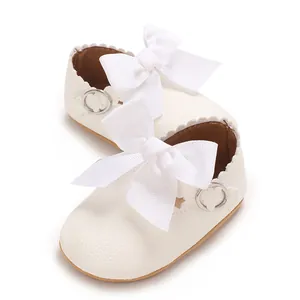 Chaussures de princesse blanches pour bébé fille avec grands nœuds et semelles souples