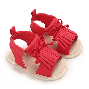 Rote Lauflernschuhe für Mädchen mit Fransen und weicher Sohle für den Sommer