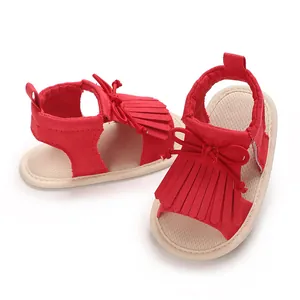 Rote Lauflernschuhe für Babymädchen mit Fransen, weicher Sohle und süßer Schleife