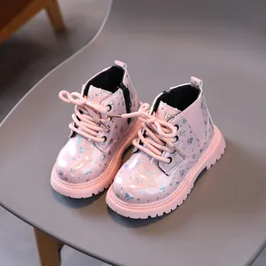 Bottines roses pailletées pour filles avec motif cœur et semelle antidérapante automne
