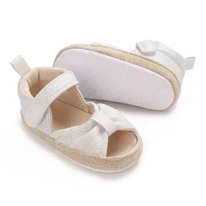 White soft-sole baby sandals with adjustable strap and anti-slip dot pattern sole