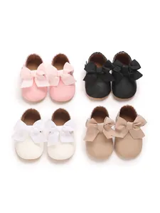 Detailed collection of PU leather baby girl princess shoes with large bows in four colors