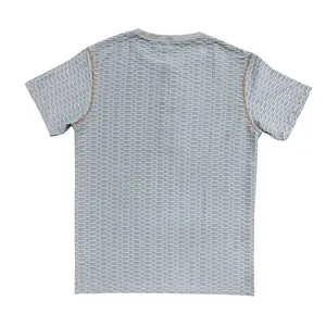 Rückansicht von Herren Henley T-Shirt mit kurzem Arm und grauer Waffelstruktur