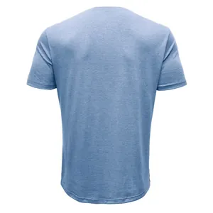 Men's slim fit short sleeve t-shirt in light blue, casual summer base layer top back view