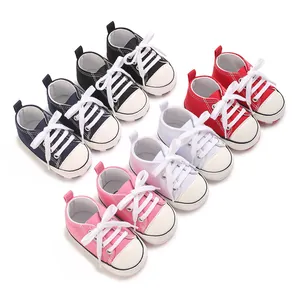 Infant Casual Canvas Sneakers Lace-up High-top Soft Sole Anti-slip Baby Shoes for Toddler Boys Girls Casual Pre-walkers