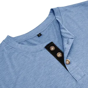 Men's light blue Henley short sleeve t-shirt with a stylish contrast button placket