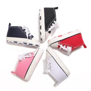 Detail view of multi-color canvas baby sneakers for boys and girls aged 0-1 year