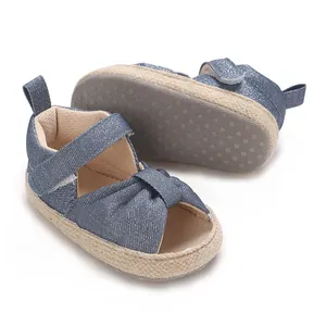 Detailed macro view of sparkle blue baby sandals featuring an anti-slip dotted rubber sole