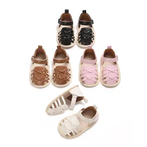 Sandales d'été pour Bébé Semelle Souple en Cuir PU Tissé Chaussures de Marche pour Garçons Filles 0-1 An Sandales Décontractées