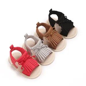 Soft sole infant baby girl sandals with fringe and bow details in multiple colors