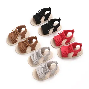 Various colors of baby girl tassel sandals with soft soles and bow details