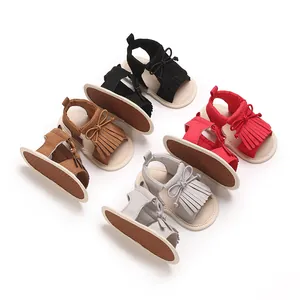 Multi-color baby girl tassel sandals with soft soles and bow details