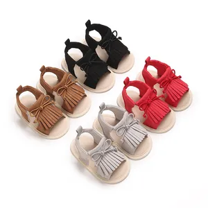 Collection of multi-colored soft sole baby girl sandals with tassels and bows